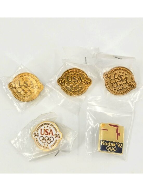 Kodak Other - 5 Olympic Lapel Pins Vintage 3 USA 1994-1996 Gold 1 USA 94-96 White 1 Kodak 1992